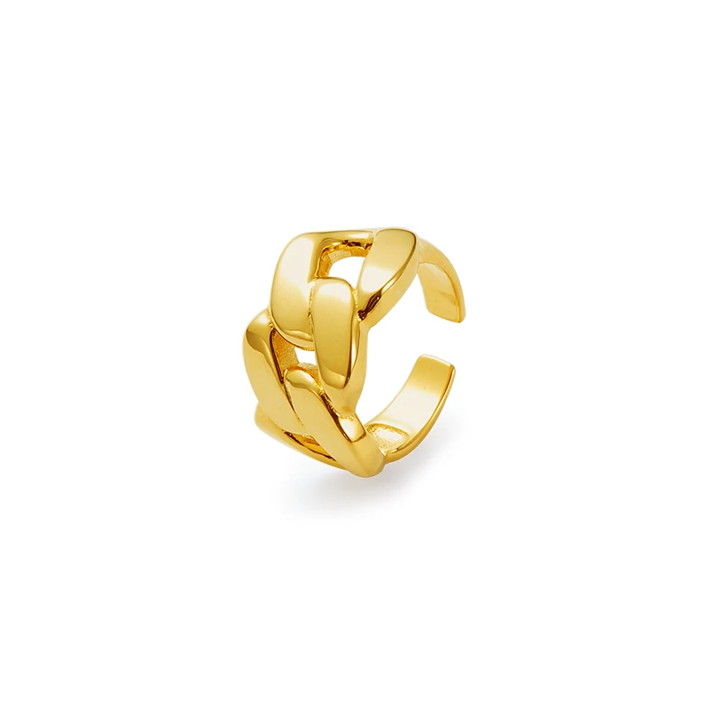 

Punk hiphop Korean design 925 Sterling Silver 18k Gold Plated minimalist thick chain resizable open Ring for women