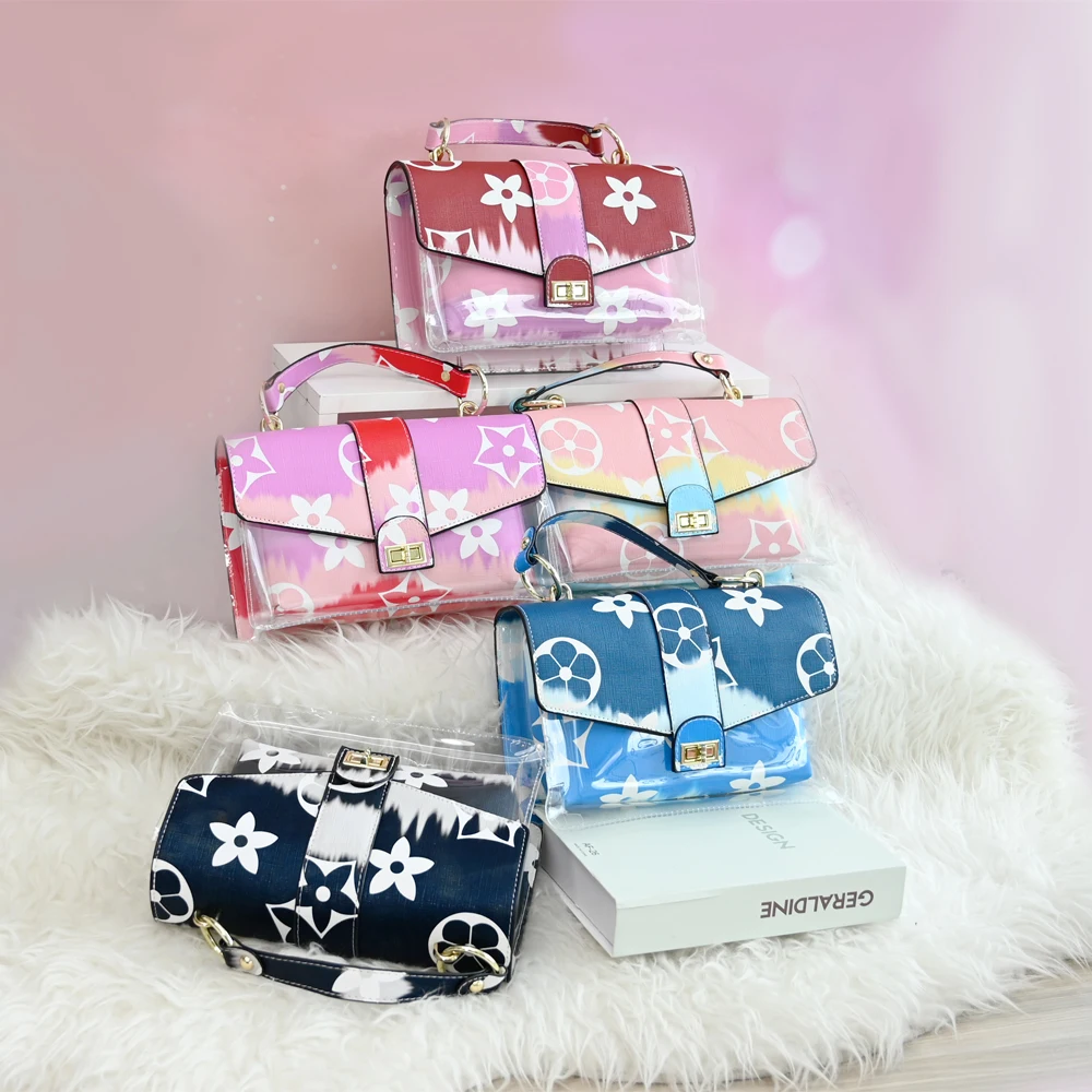 

pink loius vutton pvc clear transparent purses and handbags set popular 2 in 1 handbag with pouch, Blue,red,black,green......