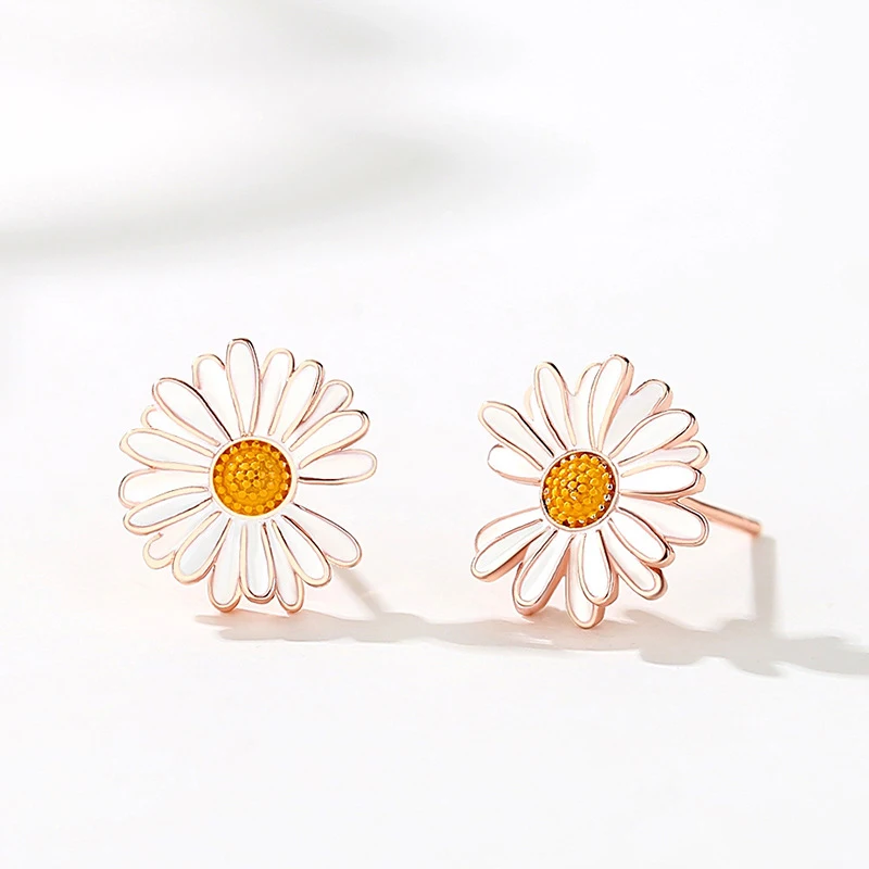 

Chrysanthemum Rose gold Stud Earrings 925 silver pure gorgeous drops Enamel Little Daisy S925 Sterling Silver earrings jewellery