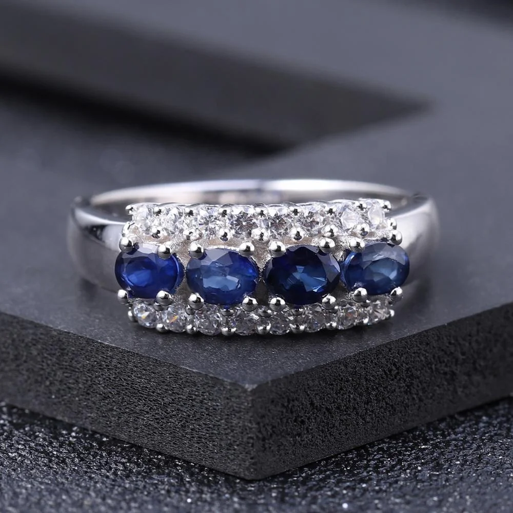 

Abiding Natural Blue Sapphire Gemstone Fashion 925 Sterling Silver Jewelry Band Wedding Rings For Women