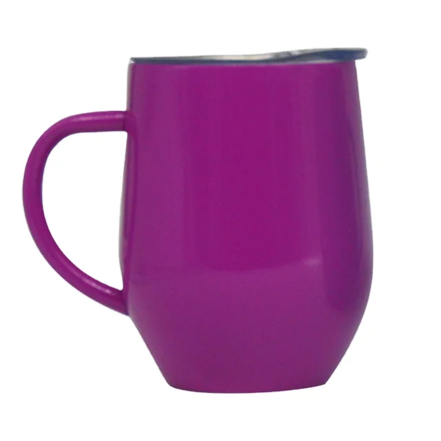 

Hot sale stainless steel stemless wine tumbler egg shape coffee mug with handle