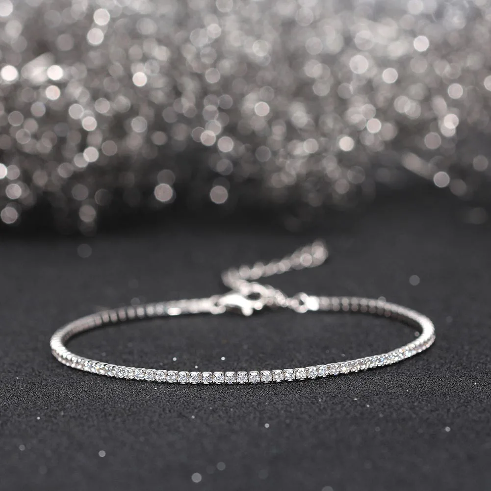 SB190 RINNTIN  Adjustable Gold Bracelets Fine Jewelry 925 Sterling Silver 1.5mm Cubic Zirconia Cz Tennis Bracelet for Women