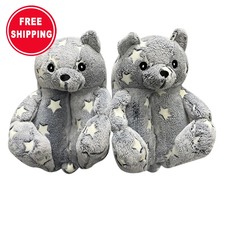 

wholesale 2022 valentine day sequins teddy bear slippers, Luminous, sequin black, sequin white, sequin big red