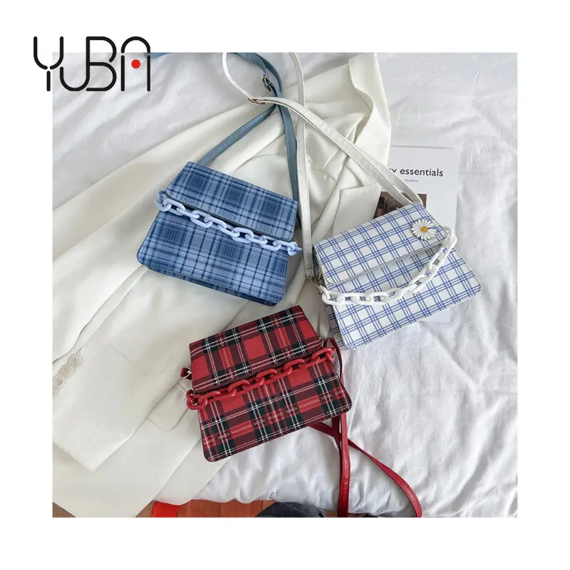 

2021 summer flower plaid woman handbags luxury ladies cute shoulder crossbody purses for girls small Acrylic chain bag, Customizable