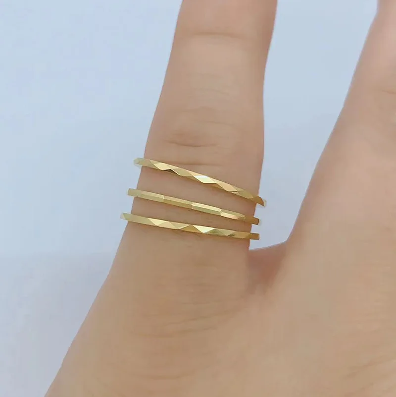 Joolim High End 18K Gold Plated Tungsten Steel Tangent Plane Dainty Rings for Women Finger Ring Non Tarnish 1mm