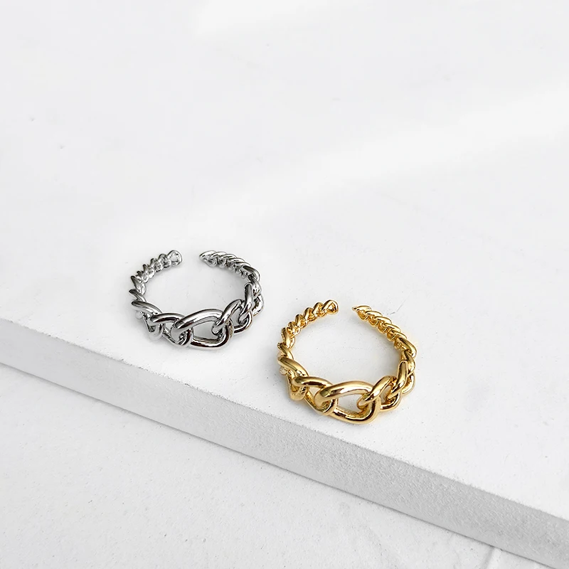 

8mm Wide Chunky Chain Rings Linked Twisted Rings for Women 18K Gold Plated Minimalist Open Rings  2020 Jewelry, Gold/silver
