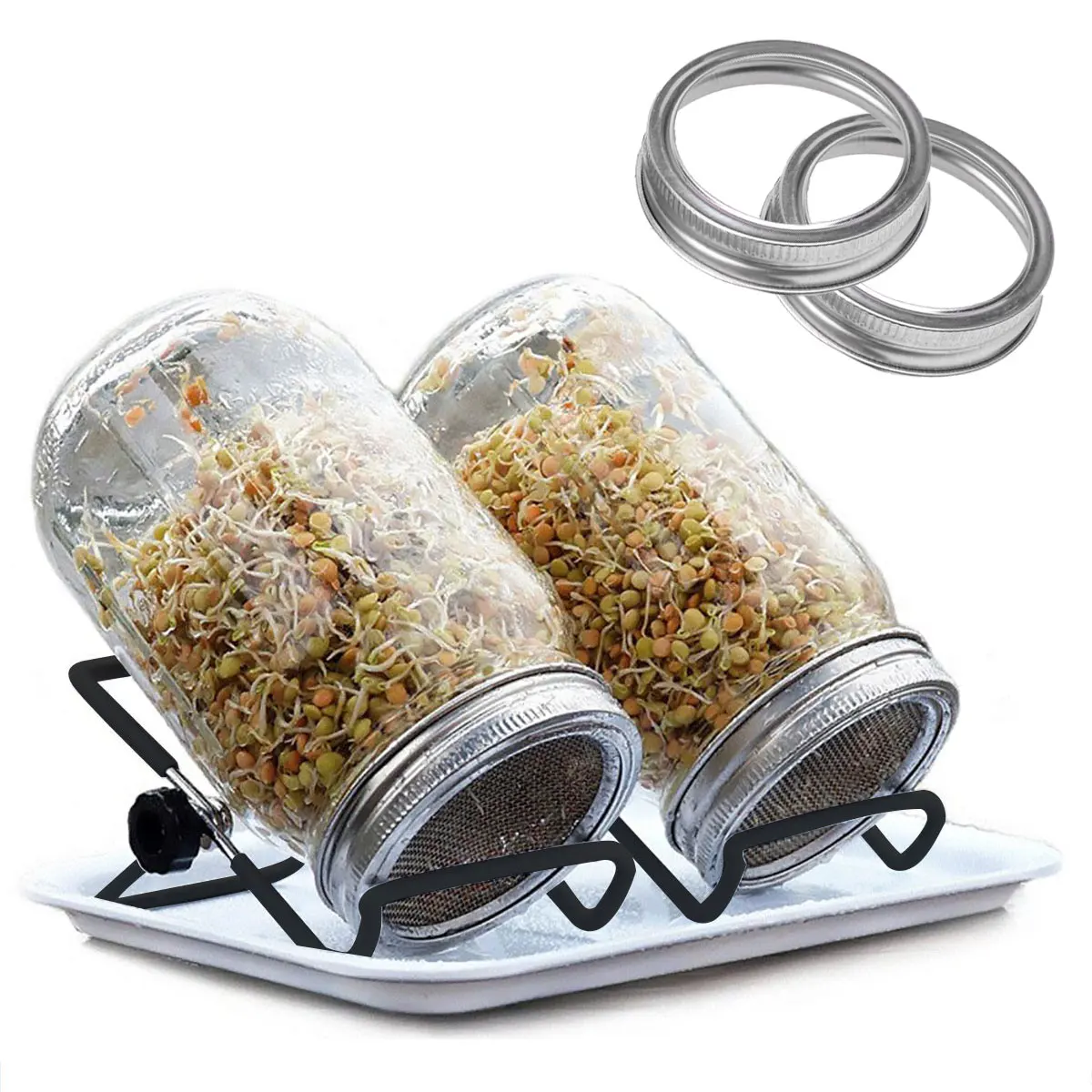 

Hot selling 86mm sprouting jar set sprouting lid strainer screen mason jar for wide mouth, Silver