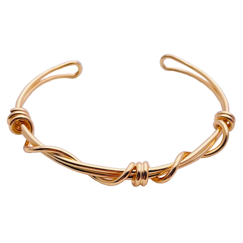 

Wholesale Knit Knotted Bracelet Twisted Gold Plated Open Bracelet for Women