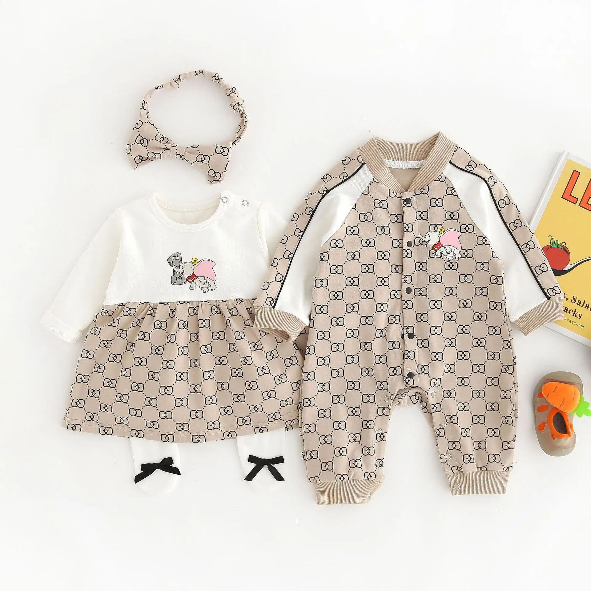 

Zhouming new spring baby rompers infant clothing Dumbo cotton soft baby boys girls jumpsuit romper suits, Khaki