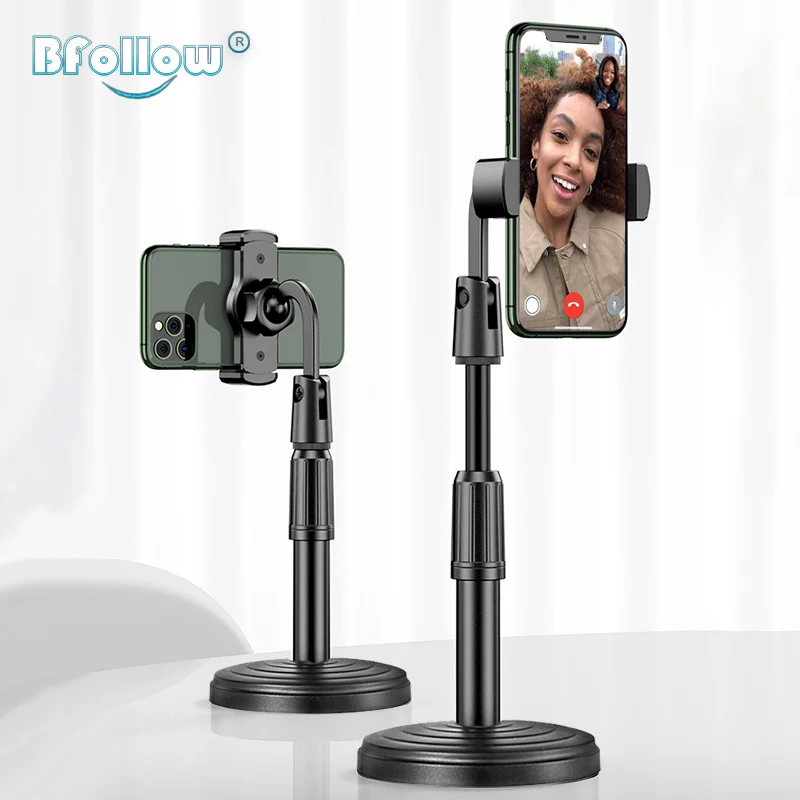 

BFOLLOW round base 360 rotate desktop mobile phone holder stand for facetime live streaming shoot video, Black