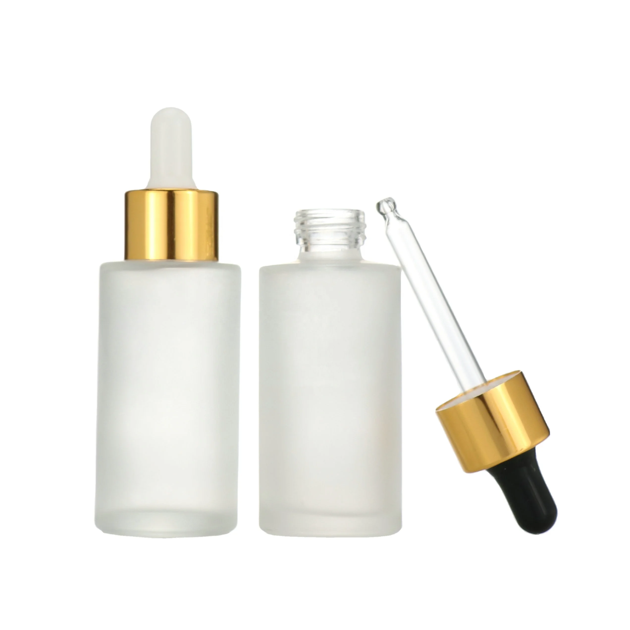 Face Serum Glass Bottle Matt White Frosted Cylinder Dropper Bottle 20ml 30ml 40ml Clear Amber 8280