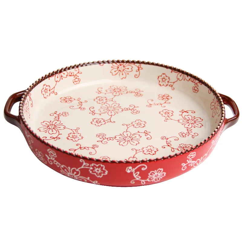 

Japanese-style baking tray hand-painted ceramic microwave oven pizza tray creative net celebrity tableware home baking