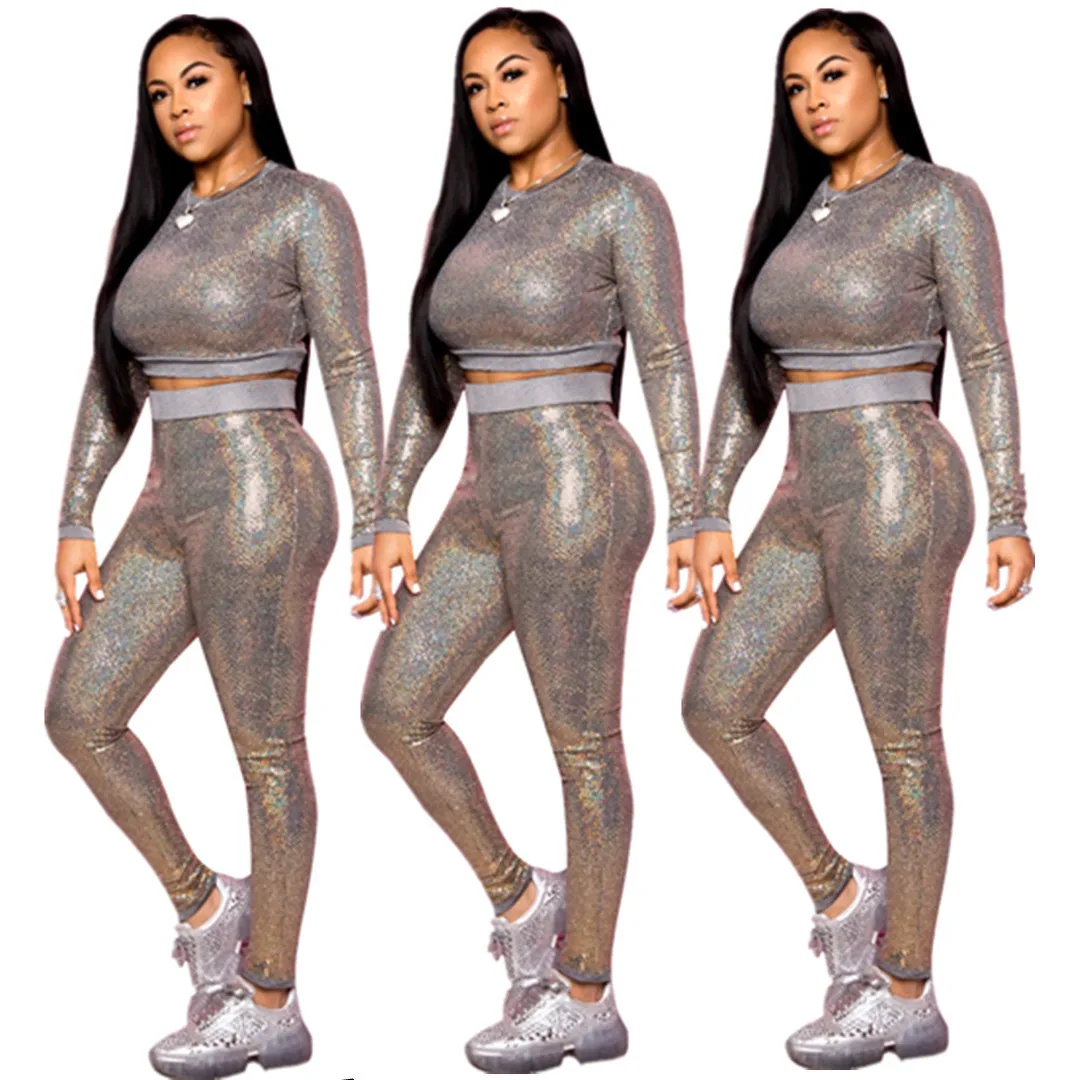 

2021 autumn women clothing sets sequins top and pant set women sequins set
