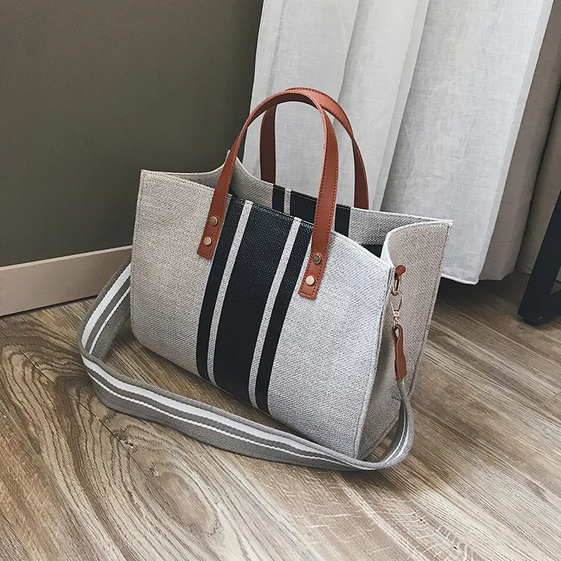 

2020 new trend Korean women handbags fashion casual single shoulder canvas tote bag leather handle wild large handbags for women