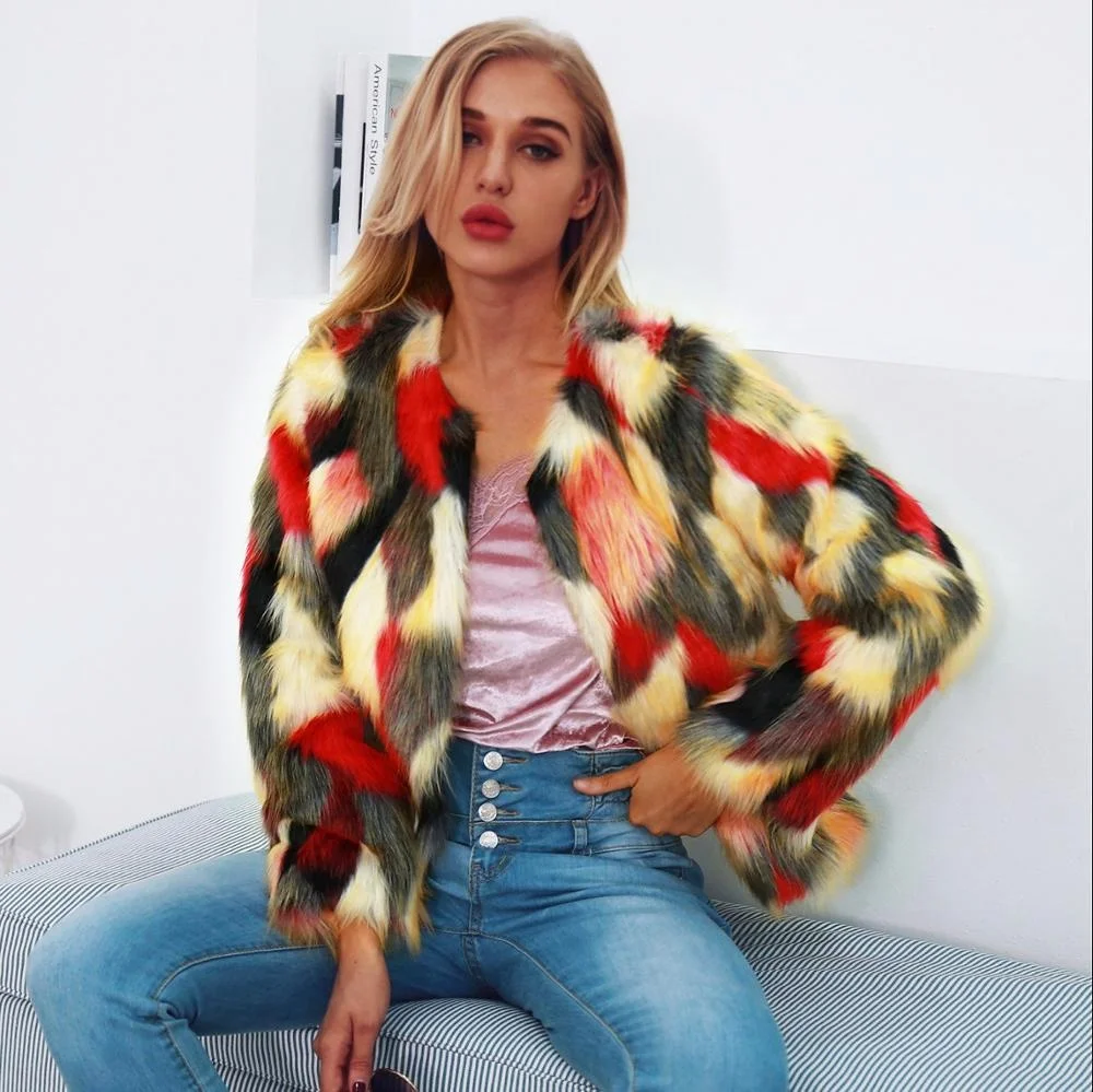 

B23762A Autumn and winter warm fashionable fashion color imitation fur coat