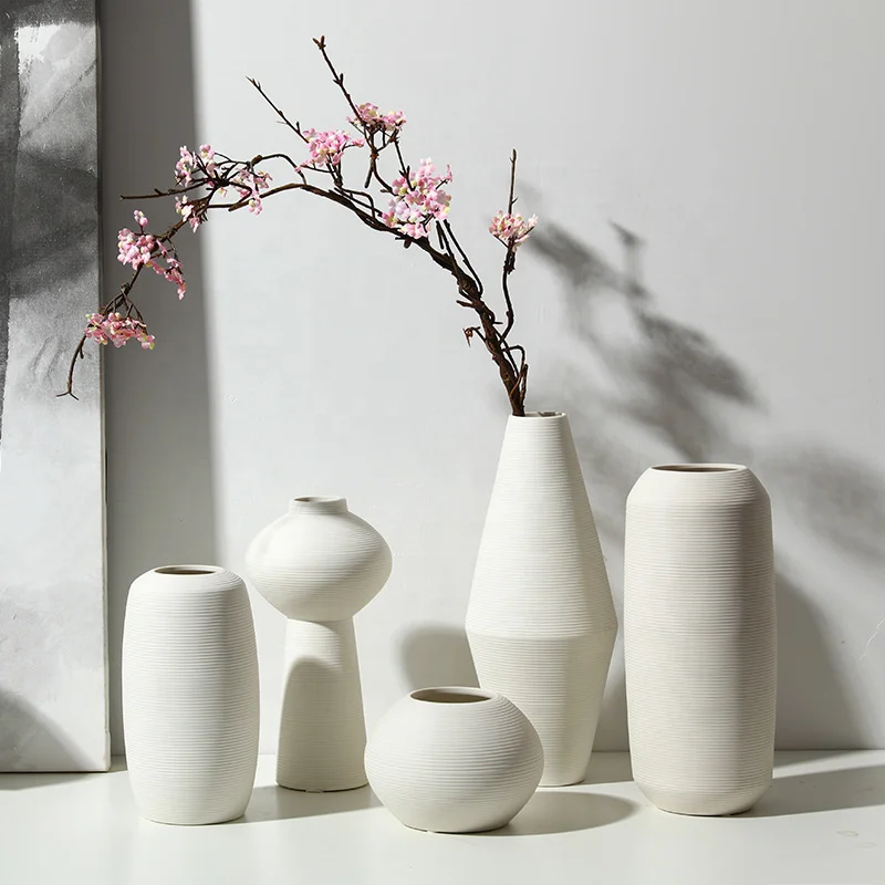 

Nordic Ceramic Modern Long Necked Large Small White Brushed Home Decor Ceramic Vase