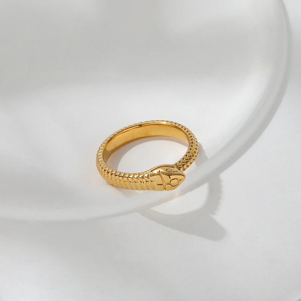 Joolim High End 18K Gold Plated Stainless Steel Snake Open Rings for Women Finger Ring Fashion Jewelry Wholesale