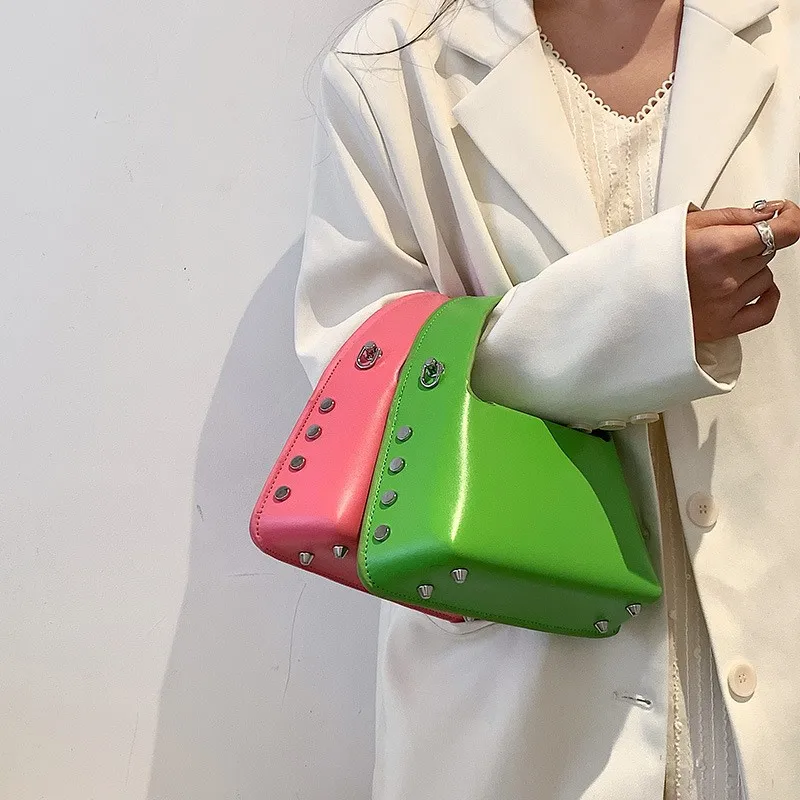 

Fashion unique candy color leather rivet handbags for women 2022 new designer chains shoulder pearl tote hand bags ladies bag, Multy color to choose