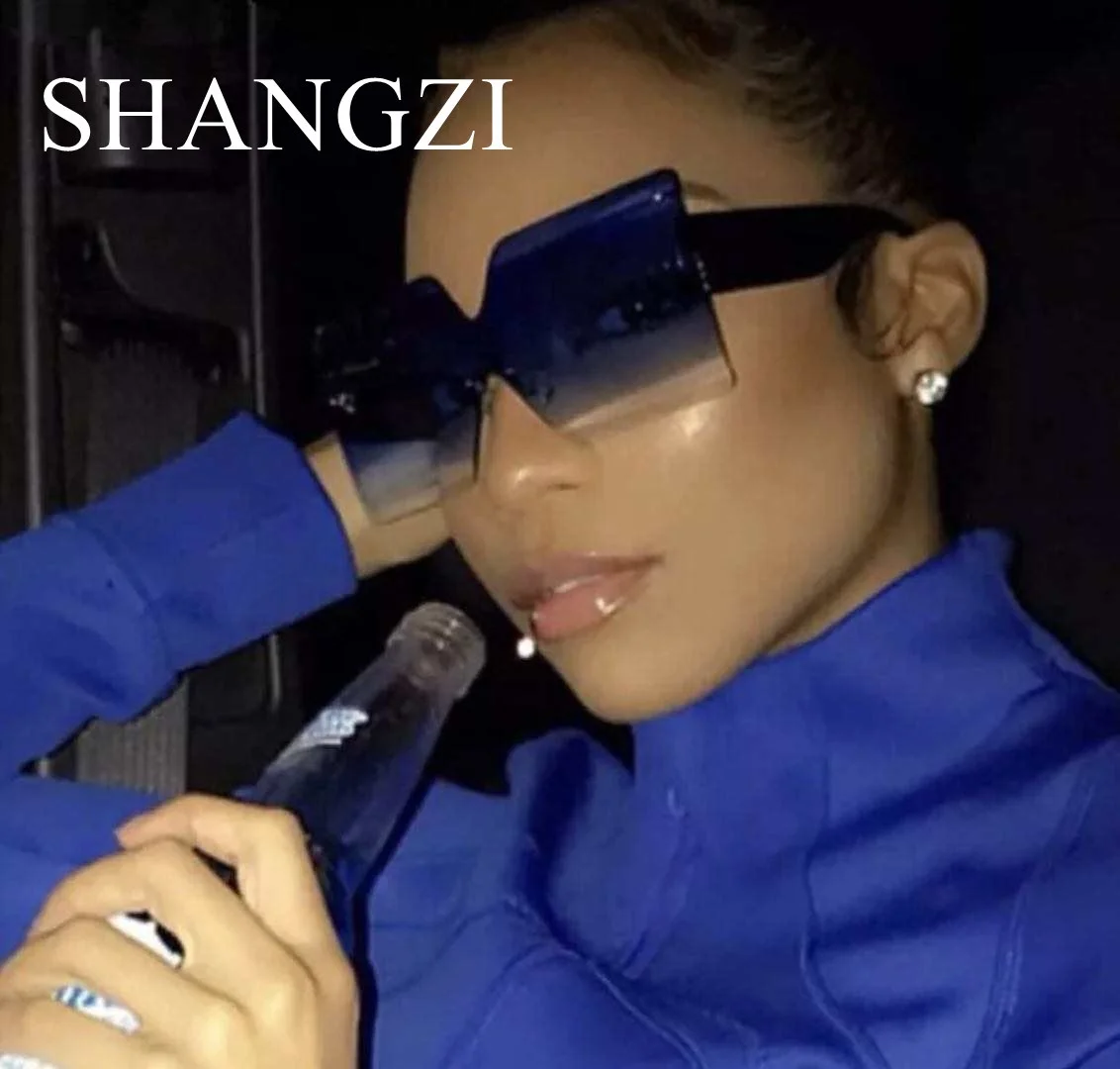 

fashion trendy shades wholesale sun glasses rimless big square oversized sunglasses women 2021