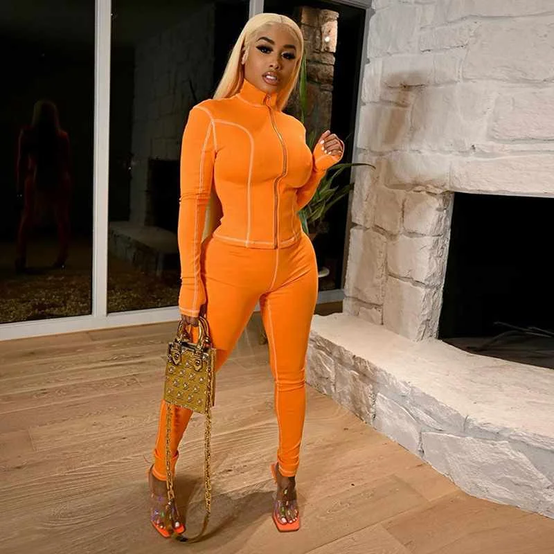 

2021 Spring zipper long sleeves cardigan Slim parthwork sexy workout clothing womens gym tracksuit two piece pants set women