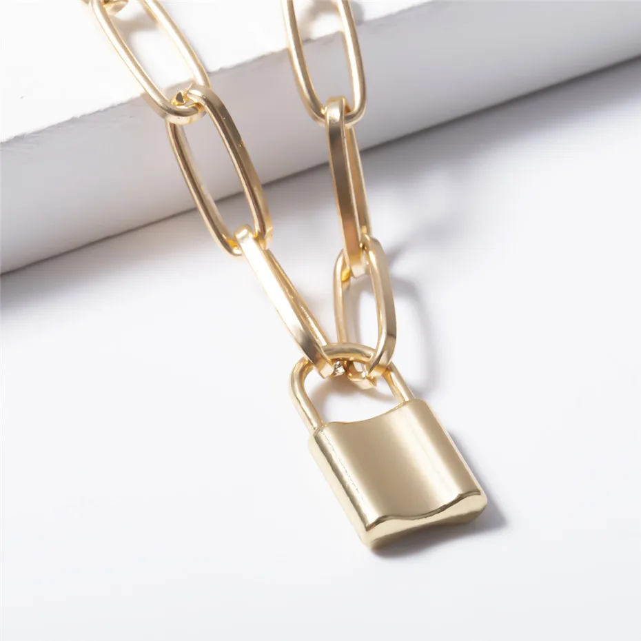 

Lock Pendant Women Long Chain Choker Stainless Steel Necklace
