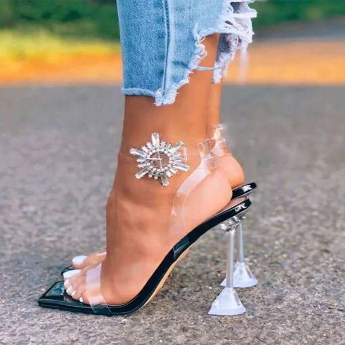 

Hot sale Women PVC Buckle Strap kitten High Heel Sandals Summer Square Toe Women Pumps Shoes, Black, apricot