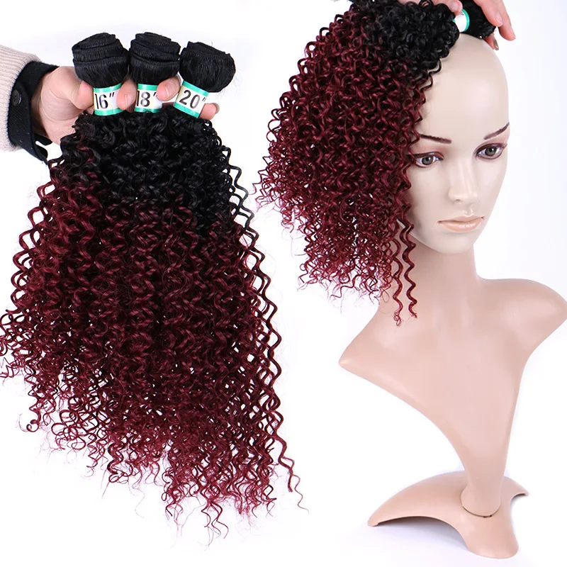 

AIFANLIDE Kinky Curly Hair Weave Heat resistant tissage fiber Synthetic Hair Bundles double weft hair Extension for Women, Ombre color