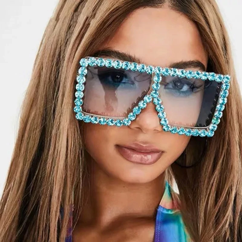 

Fashion Luxury Oversize Women Multi-colored Transparent Rhinestone Sunglasses