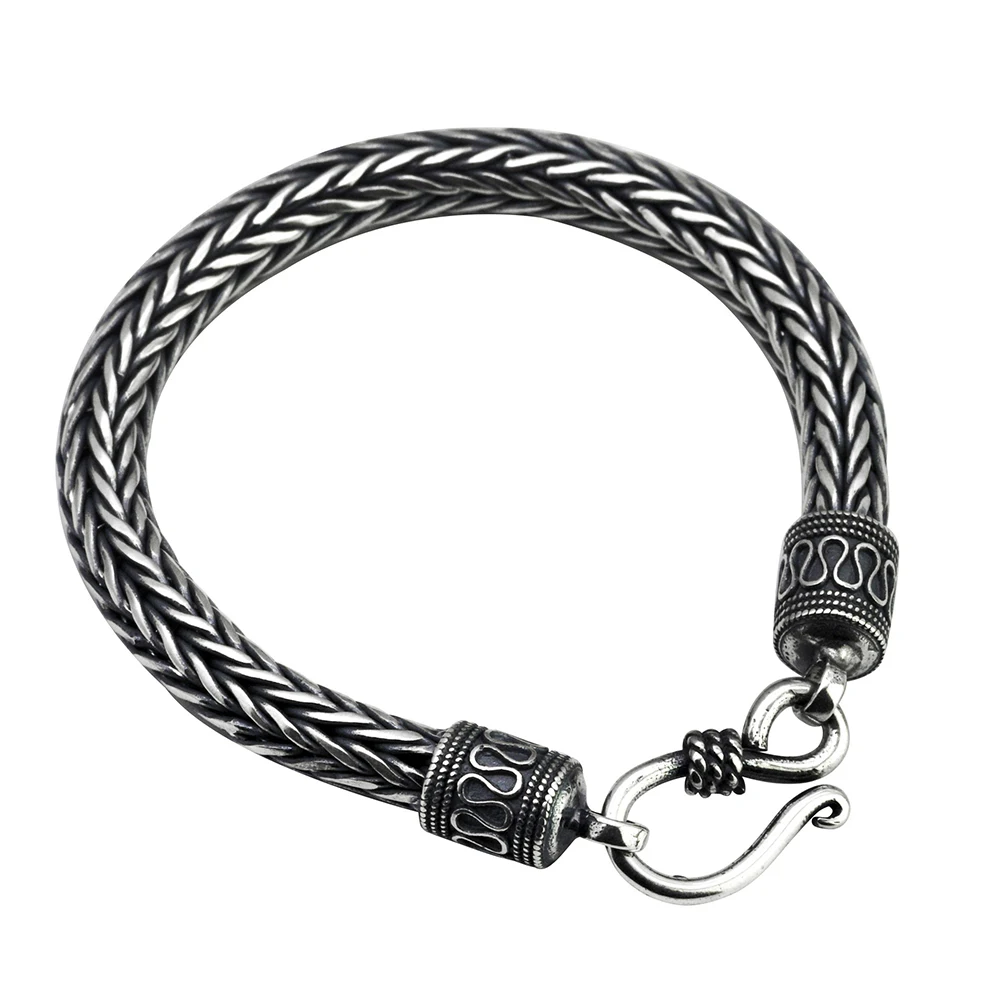 

Wholesale Sterling Silver 925 Bracelet for Men Peace Pattern Retro Punk Rock Hand-woven Chain Thick Keel Hiphop Rock Bracelet