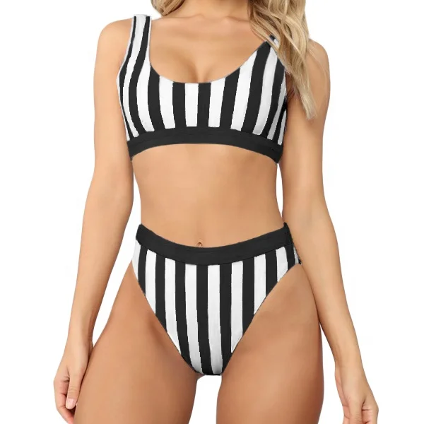 

Women's Crop Top Striped Printed High Waisted Cheeky Bikini Set Two Piece Swimsuits