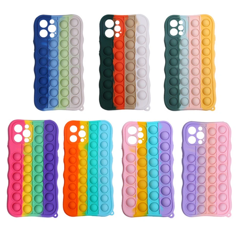 

Hot sell push bubble fidget toy phone case for iphone xr case soft silicone protective cover for iphone 11 and 12 series, 7 colors