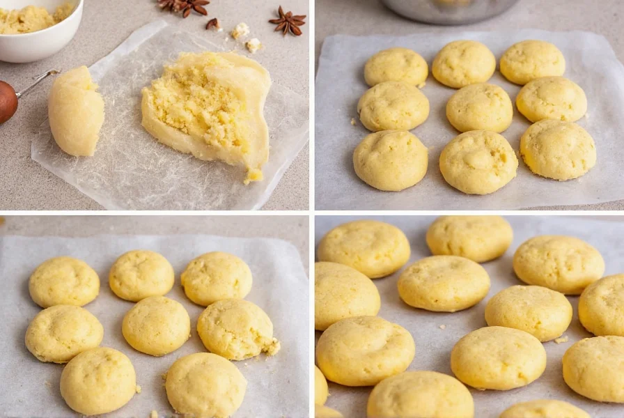 Step-by-step photos showing the process of making anise cookies from dough preparation to finished golden cookies