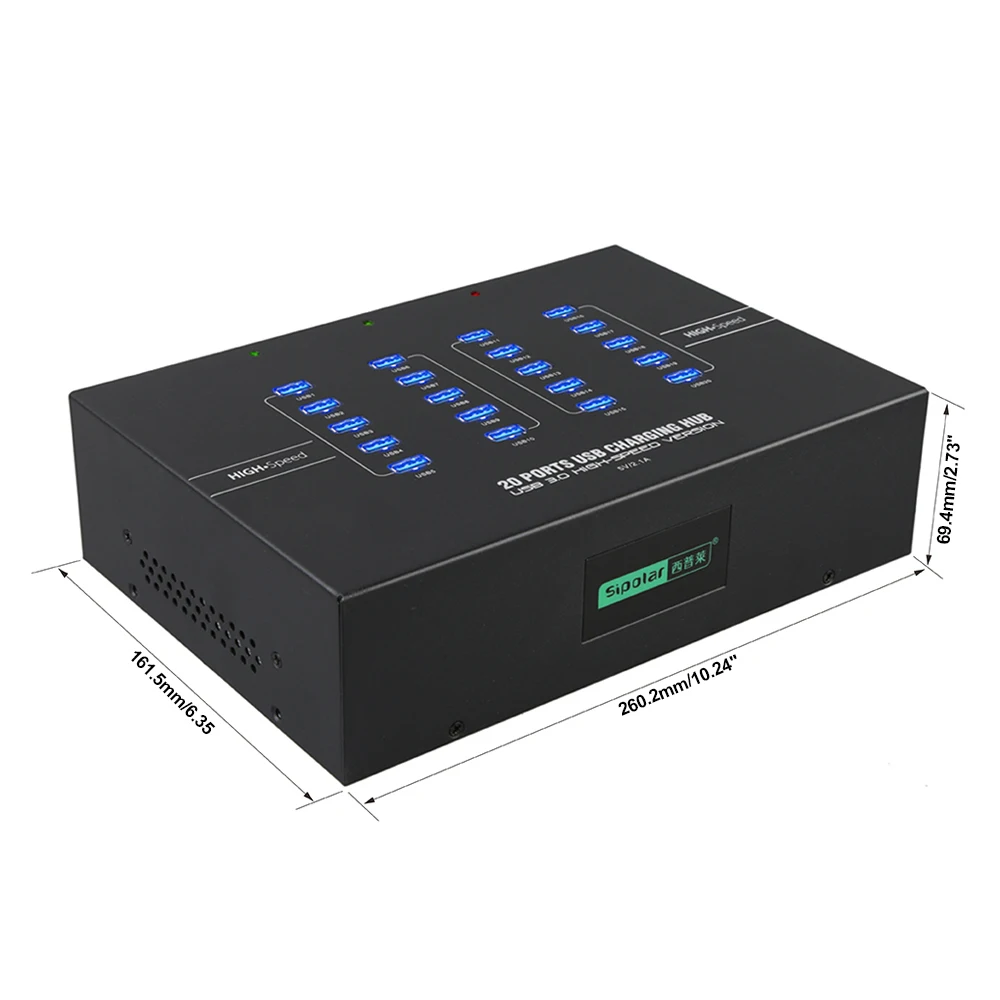 

Sipolar Industrial Aluminum 20/30/40/50 Ports USB 3.0 Charging Hub 5Gbps speed for mobile phone flashing devices, Black