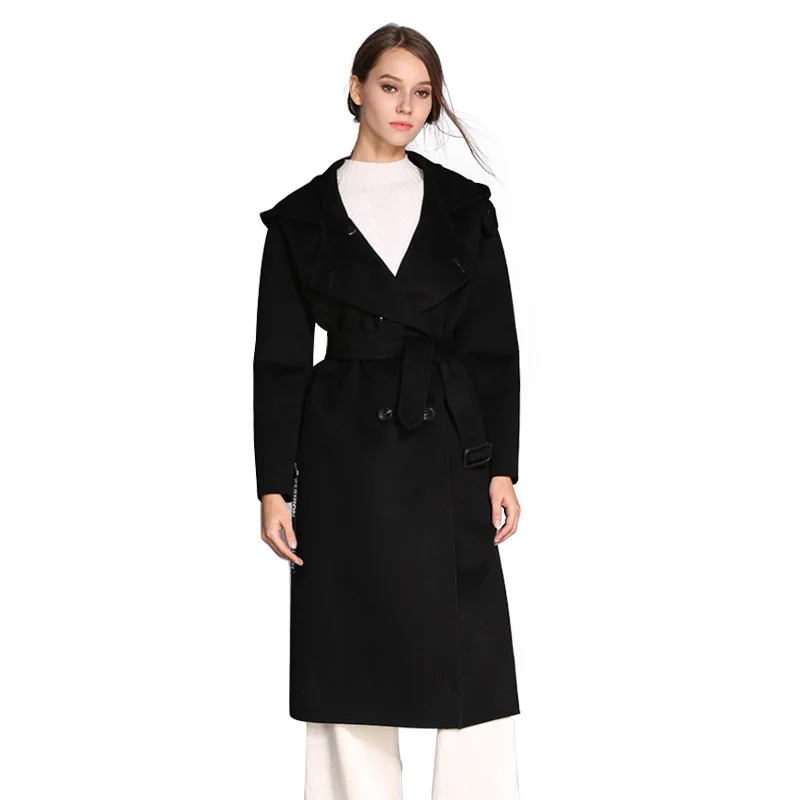 

Double-sided cashmere coat women's mid-length Hepburn style small woolen coat water ripple new overcoat