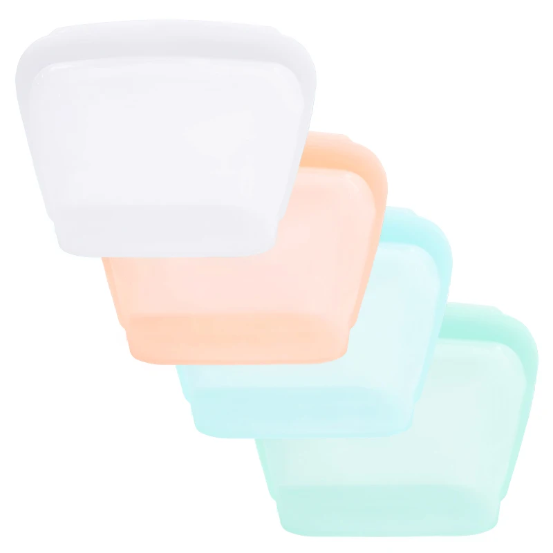 

BPA Free Self-Sealed Stand-Up Bag Reusable Silicone Food Storage Bag Leakproof Lunch Bag, Blue, gold, green, transparent