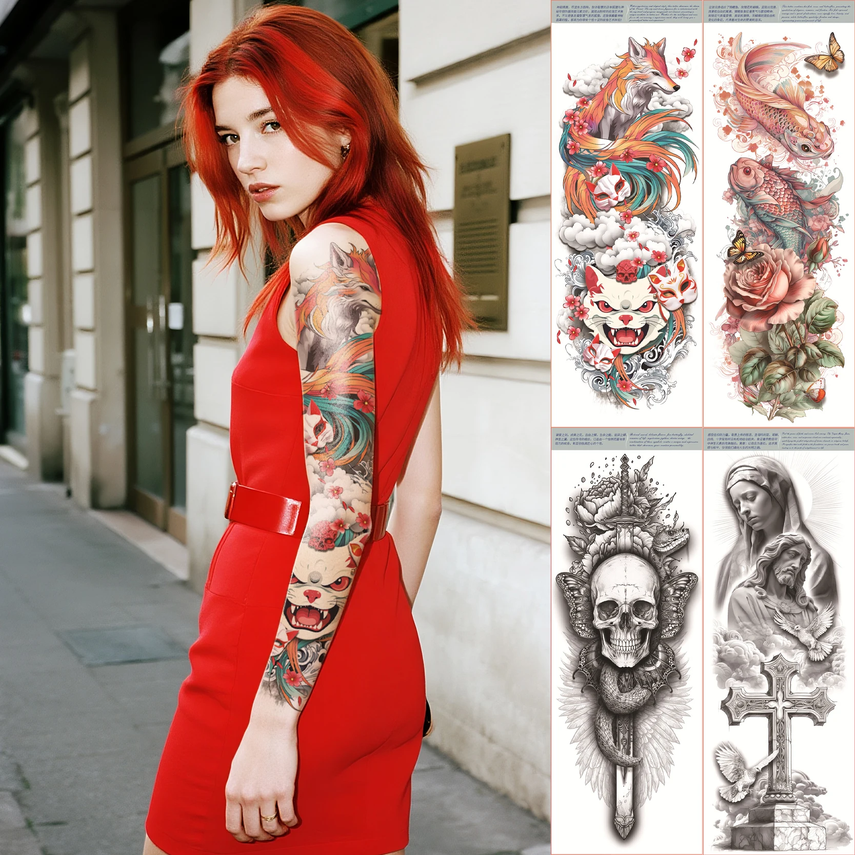 Vibrant Custom Temporary White Paper Water Transfer Tattoos | Full Arm Sleeve Stickers Kit | Fashionable Party Body Art