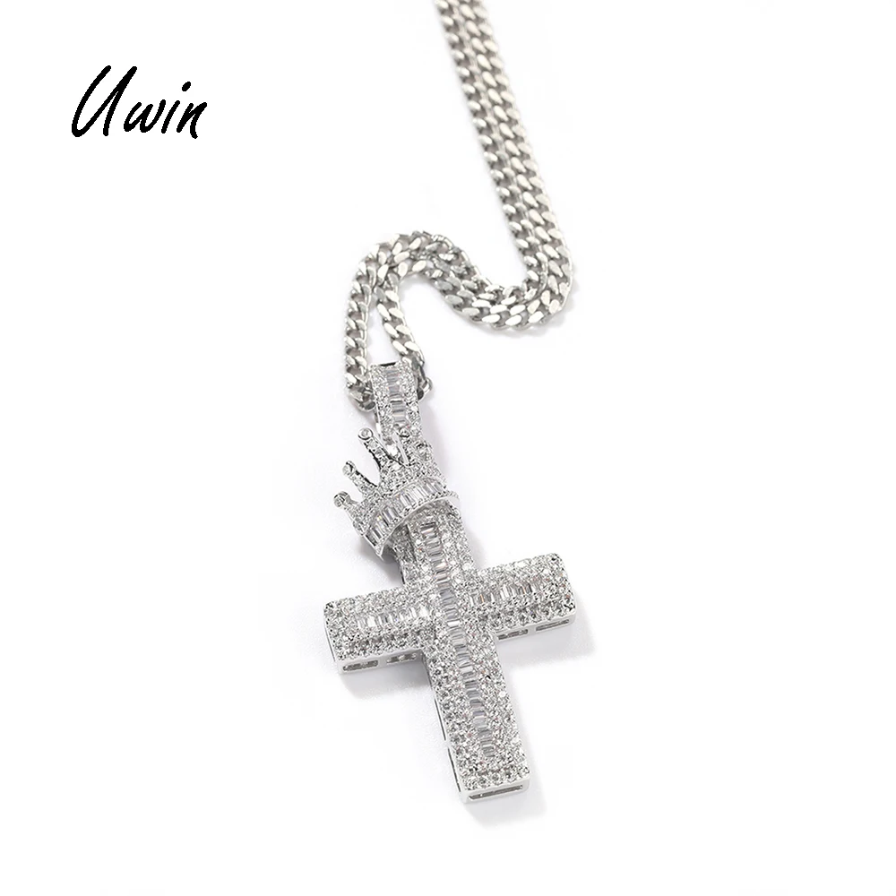 

New Bling cz Crown Cross Pendant Necklace Zirconia Hip Hop Style Dropshipping Ready to Ship Jewelries