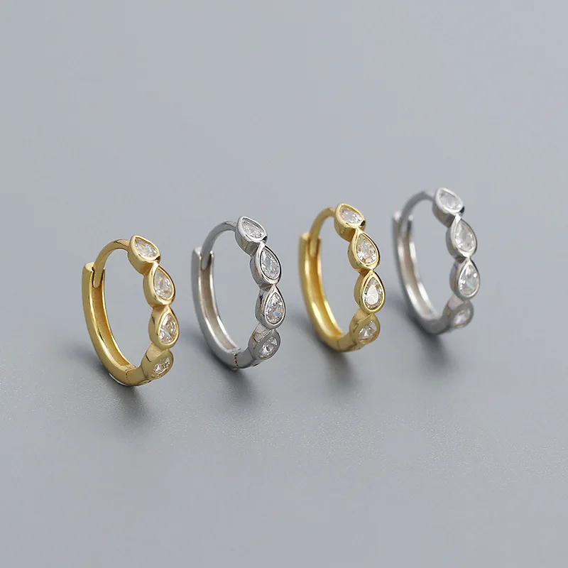 Dropshipping 925 Sterling Silver Water Droplet Diamond Zircon Gold Plated Hoop Earring Jewelry for Women