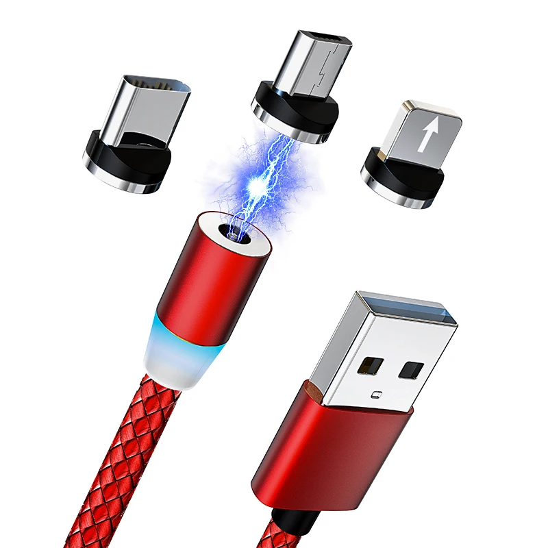 

Micro USB 3 in 1 Magnetic Charger Cable LED Magnetic Charging Cable with plug head storage