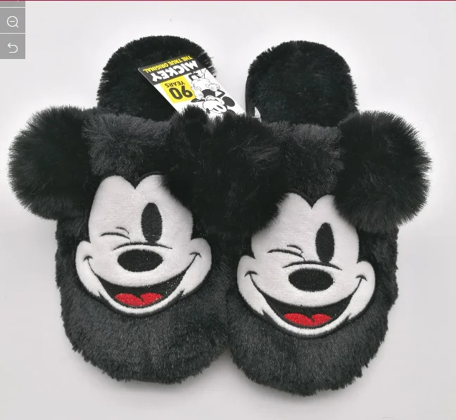 

Black Funky Soft Custom Winter House Plush balls Mickey Mouse Slippers for Ladies