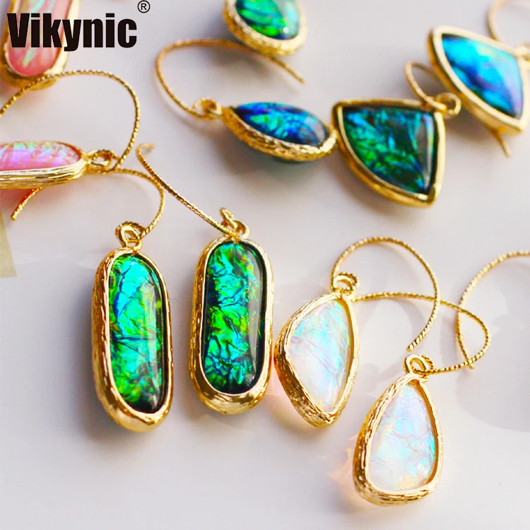 

2021 Vintage Pure copper Hook Abalone Shell Green Drop Shape Ladies Exquisite Earrings Jewelry elegant French girl earrings, Green/pink/white