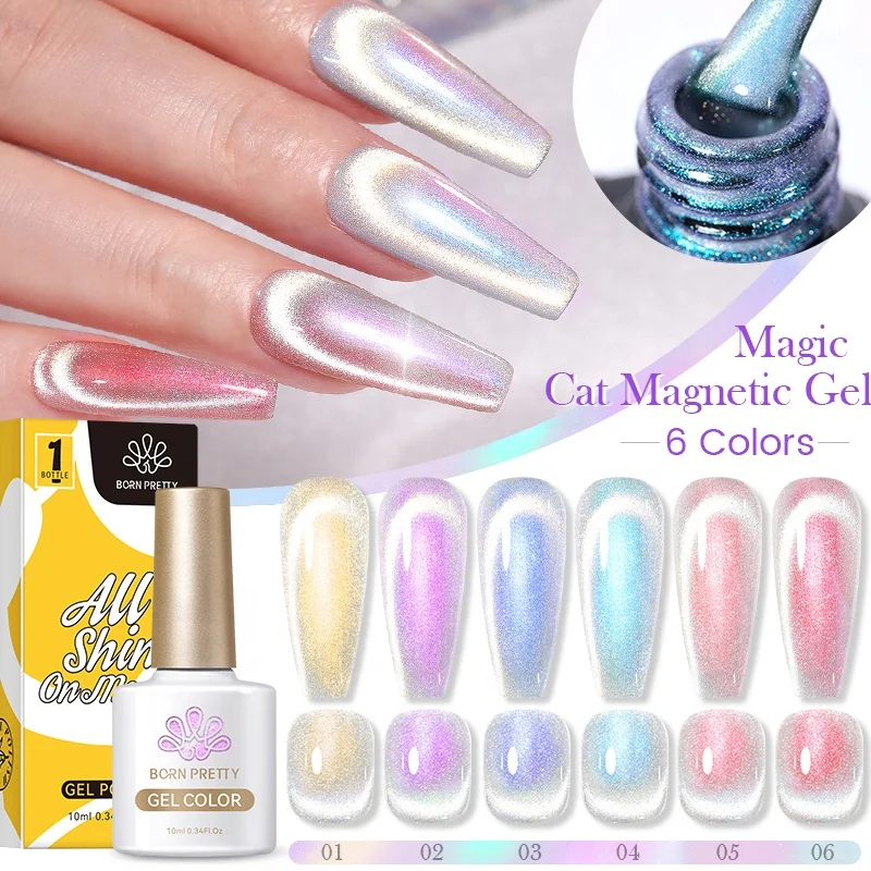 

BORN PRETTY OEM Create Your Own Brand Silver Aurora Crystal Cat Magnetic Gel Nails Vegan Organic Cat Eye Gel Polish