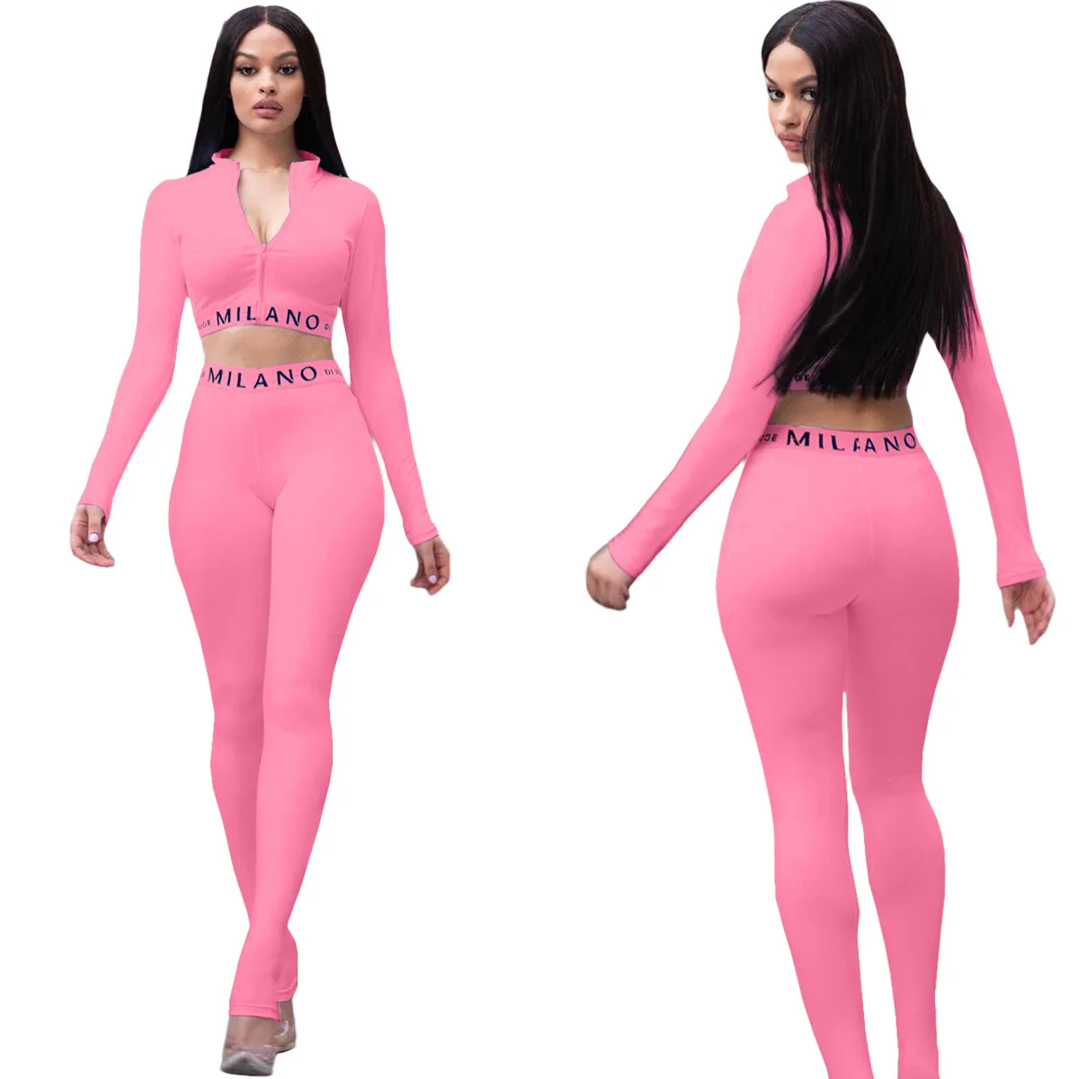 

2021 Women Clothing Joggers Suits Set Print Yoga Set Slim Long Sleeve Crop Top High Waist Leggings 2 Piece Set Women, Solid