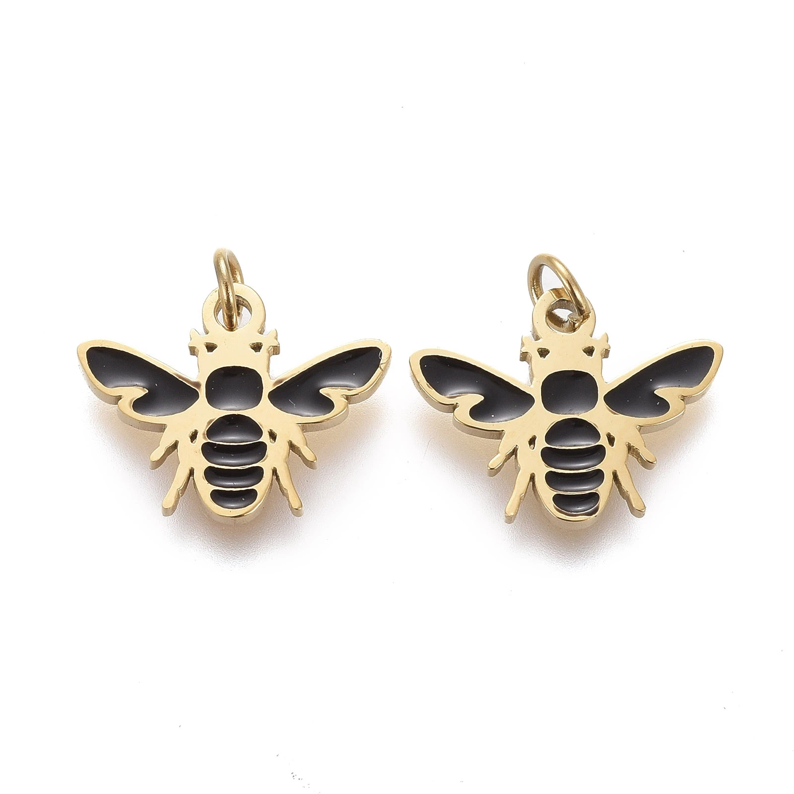 

PandaHall 316 Surgical Stainless Steel Bee Shape Black Golden Enamel Charms