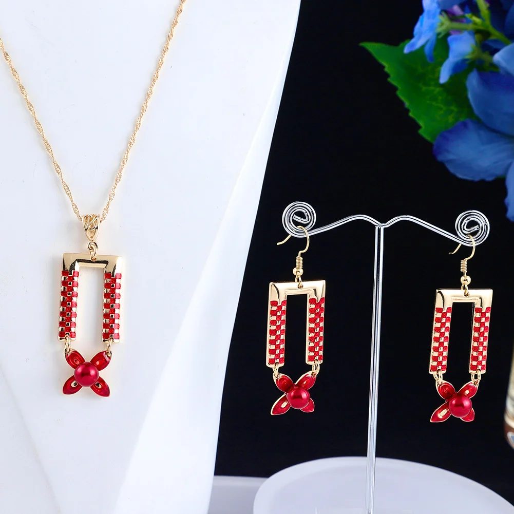 

SophiaXuan New Arrivals Enamel Dropship Clover Pearl Set Customized Polynesian Jewelry Wholesale Hawaiian Jewelry Set, Picture shows