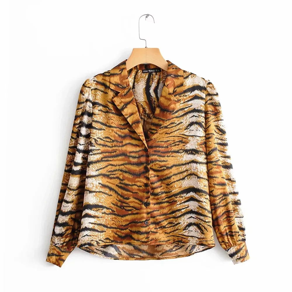 

2020 New arrivals Women long sleeve shirt tiger stripe Printed Women ladies Blouses Tops