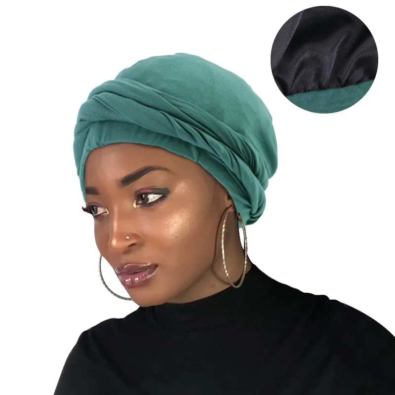 

Fashion Unisex Cotton Fabric Double Layer Satin Lined Pre Tied Braid Halo Men Turban