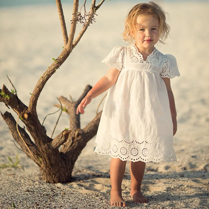 

Cute White Cotton Embroidery Baby Girl Summer Dresses