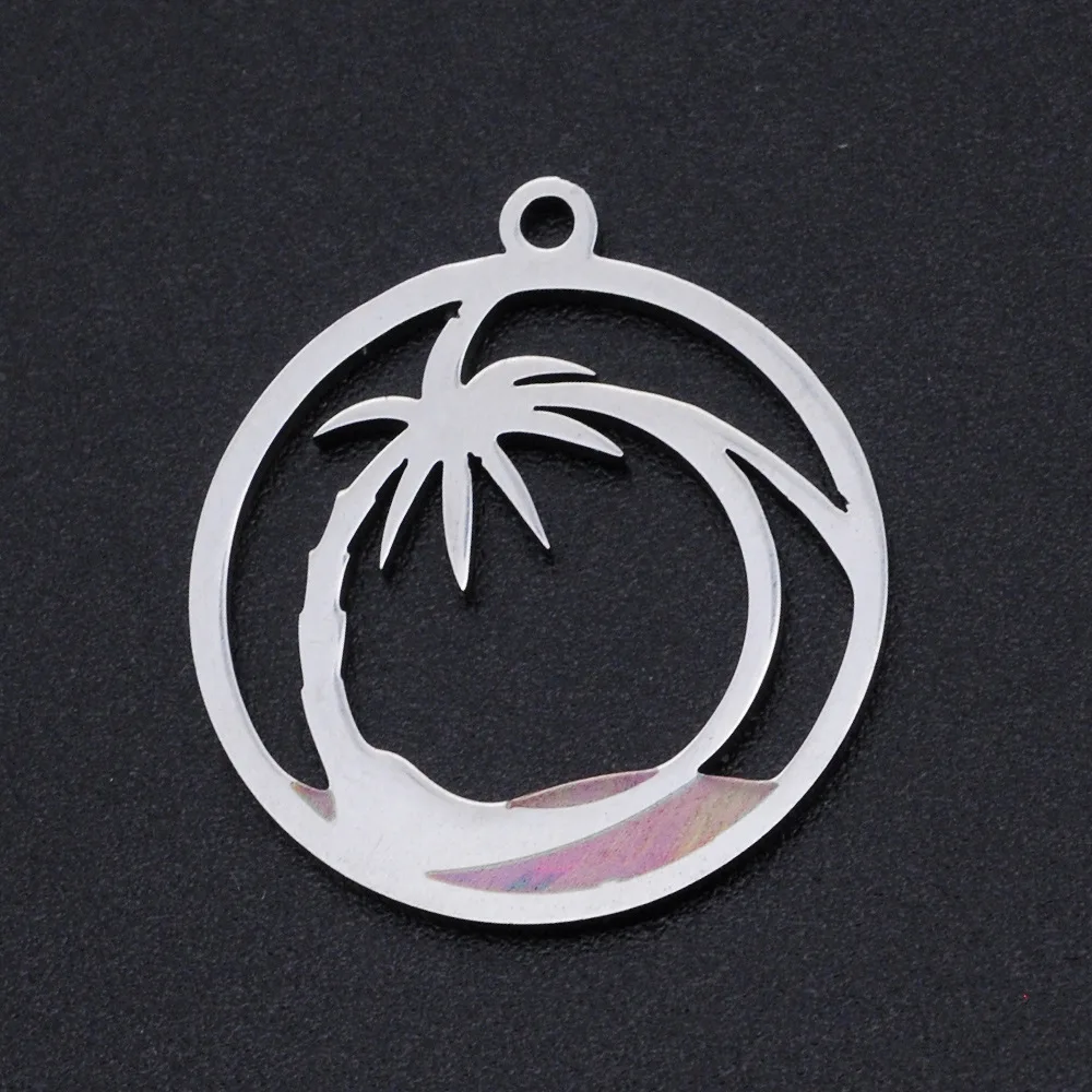 

5Pcs/Bag Stainless Steel Round Ornaments Coconut Tree Leaves Pendant For Necklace Earrings Diy Making
