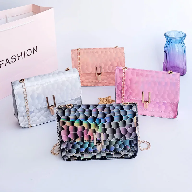

Women's 2021 New Fashion Elegant Small Square Bag Shoulder Bag Sequined Laser crossbody messenger bag for women, As picture